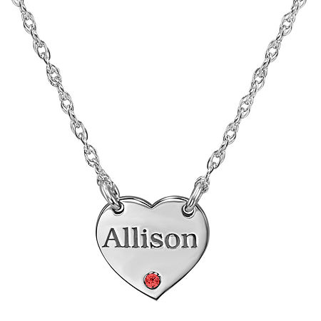 Personalized Birthstone Heart Name Pendant Necklace, One Size, White