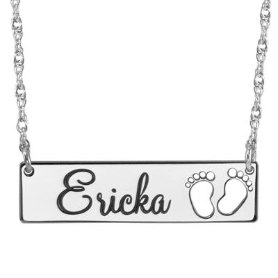 Personalized Baby Name and Footprint Bar Pendant Necklace JCPenney