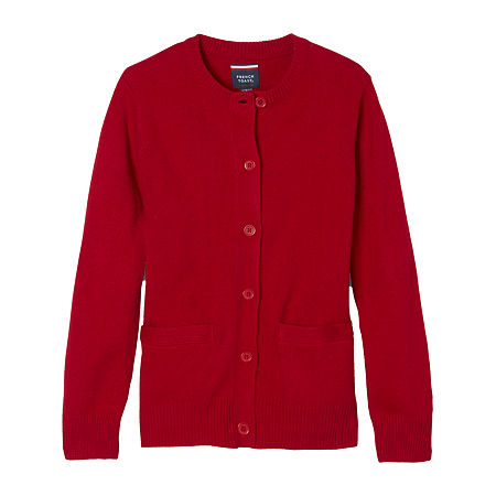 French Toast Little & Big Girls Crew Neck Long Sleeve Cardigan, Xx-large, Red
