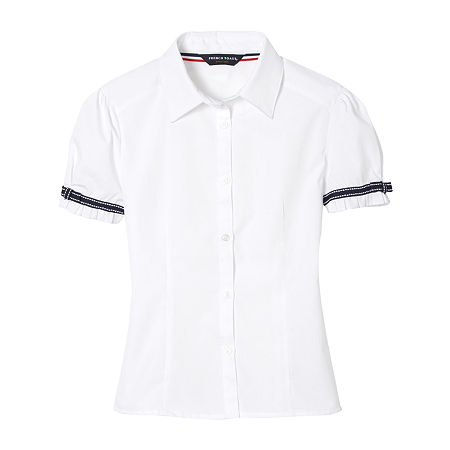 French Toast Little & Big Kid Girls Short Sleeve Embellished Blouse In White