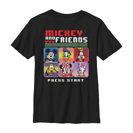 Little & Big Boys Disney Crew Neck Short Sleeve Mickey and Friends Graphic T-Shirt, X-small, Black