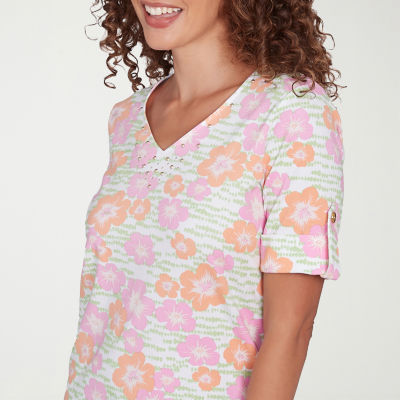 Hearts Of Palm Womens V Neck Short Sleeve T-Shirt