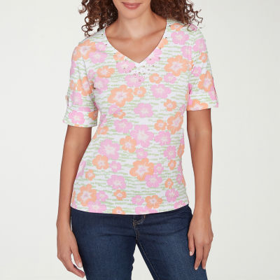 Hearts Of Palm Womens V Neck Short Sleeve T-Shirt