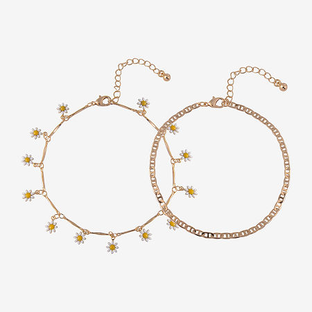 Arizona Daisy Womens Gold Tone 9 Inch Cable Flower Ankle Bracelet