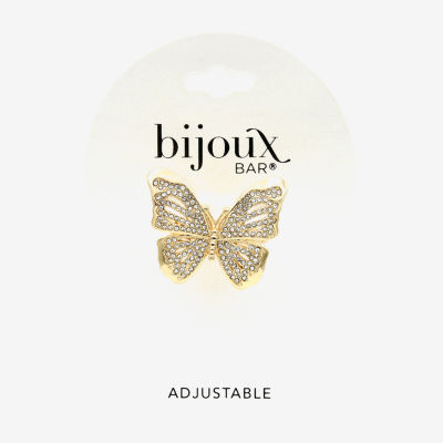 Bijoux Bar Gold Tone Womens Crystal Butterfly Cocktail Ring