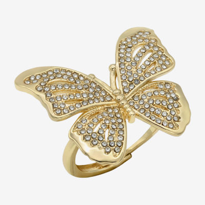 Bijoux Bar Gold Tone Womens Crystal Butterfly Cocktail Ring