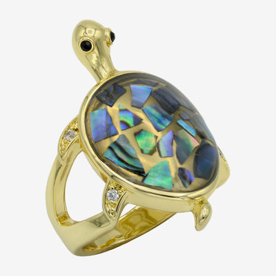 Bijoux Bar Gold Tone Turtle Womens Abalone Cocktail Ring