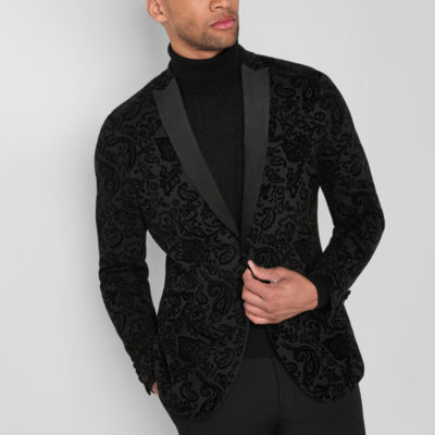 J. Ferrar Mens Paisley Stretch Fabric Slim Fit Tuxedo Jacket