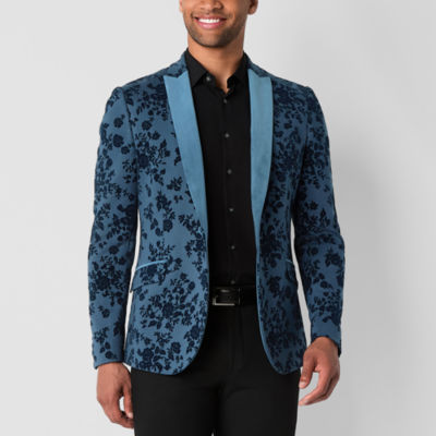 J. Ferrar Mens Floral Stretch Fabric Slim Fit Tuxedo Jacket