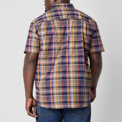 St. John's Bay Everyday Stretch Big and Tall Mens Classic Fit Short Sleeve Plaid Button-Down Shirt