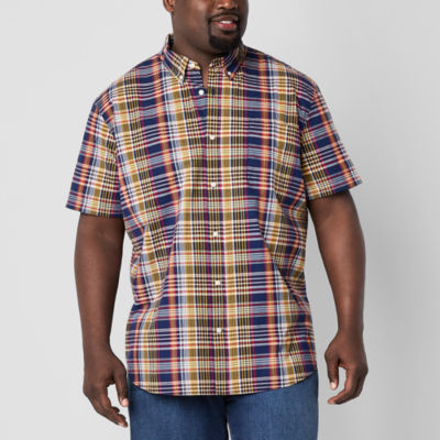 St. John's Bay Everyday Stretch Big and Tall Mens Classic Fit Short Sleeve Plaid Button-Down Shirt