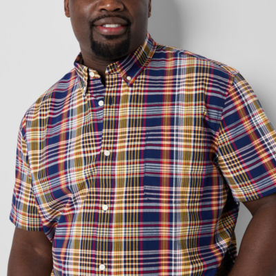 St. John's Bay Everyday Stretch Big and Tall Mens Classic Fit Short Sleeve Plaid Button-Down Shirt