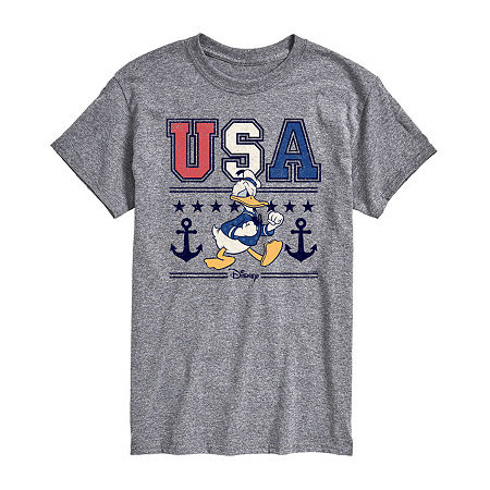 Big and Tall Mens Crew Neck Short Sleeve Classic Fit Americana Donald Duck Graphic T-Shirt, Large Tall, Gray