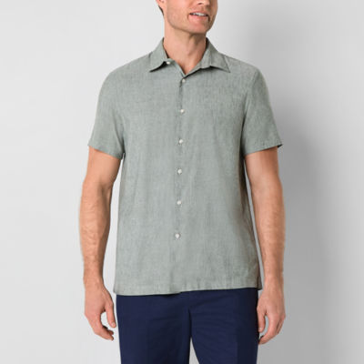 Stafford Linen Blend Mens Regular Fit Short Sleeve Button-Down Shirt