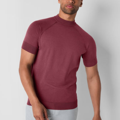 J. Ferrar Mens Mock Neck Short Sleeve Pullover Sweater