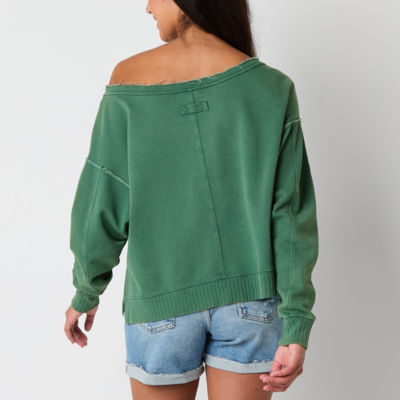 Arizona Off The Shoulder Womens Juniors Crew Neck Long Sleeve Sweatshirt