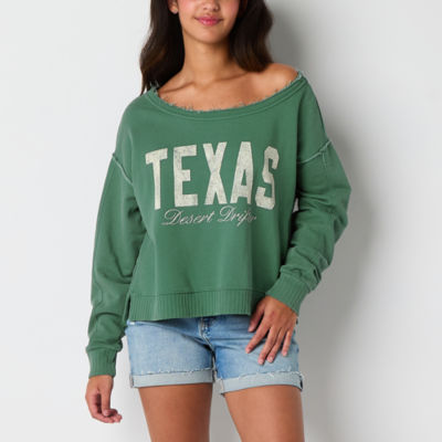 Arizona Off The Shoulder Womens Juniors Crew Neck Long Sleeve Sweatshirt