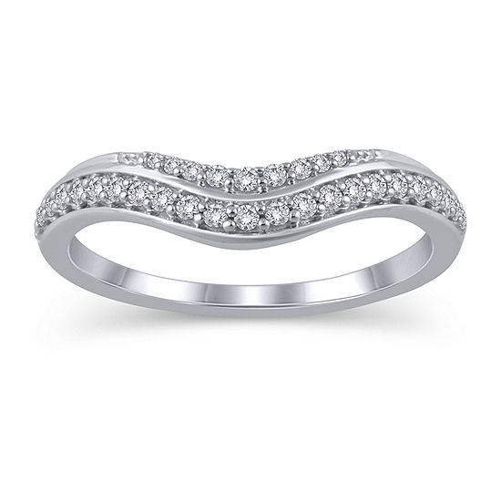 Womens 1/5 CT. T.W. Genuine White Diamond 10K White Gold Curved Side Stone Wedding Ring Enhancer
