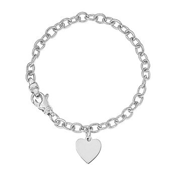 Women's 9ct White Gold Heart Charm Bracelet - F.Hinds
