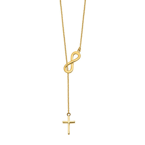 Lariat Style Womens 14K Gold Cross Infinity Y Necklace