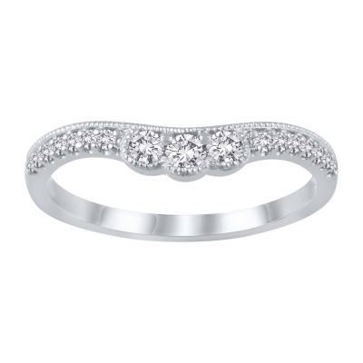 Womens 1/4 CT. T.W. Natural White Diamond 10K White Gold Curved Wedding Ring Enhancer