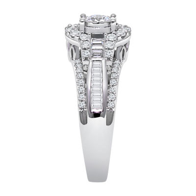 Womens 1 CT. T.W. Natural White Diamond 10K White Gold Round Side Stone Engagement Ring