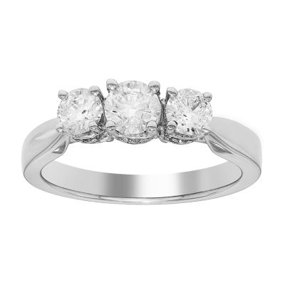 Love Lives Forever Womens 1 CT. T.W. Natural White Diamond 10K White Gold Round 3-Stone Engagement Ring