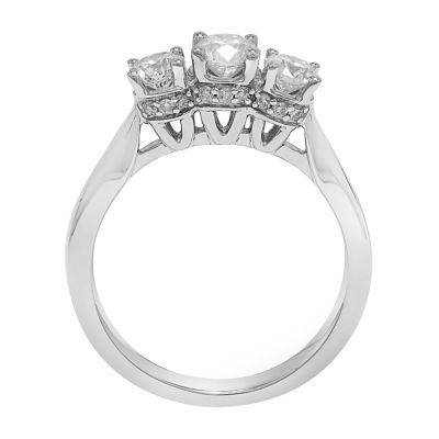 Love Lives Forever Womens 1 CT. T.W. Natural White Diamond 10K White Gold Round 3-Stone Engagement Ring