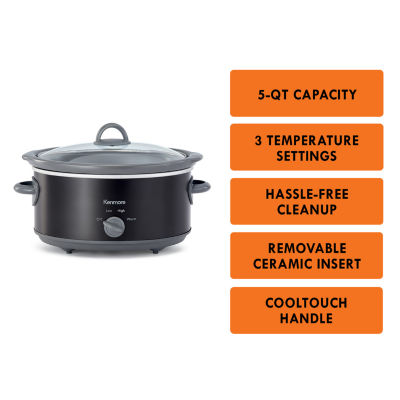 Kenmore Slow Cooker- 5 qt (4.7L)- Easy to Use- Dial Control- Black
