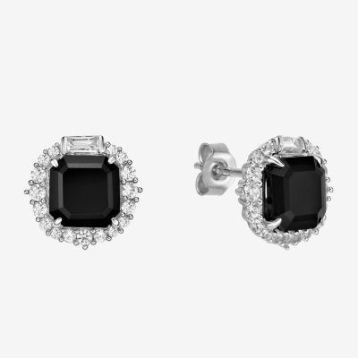 Genuine Black Onyx Sterling Silver 11mm Cushion Stud Earrings