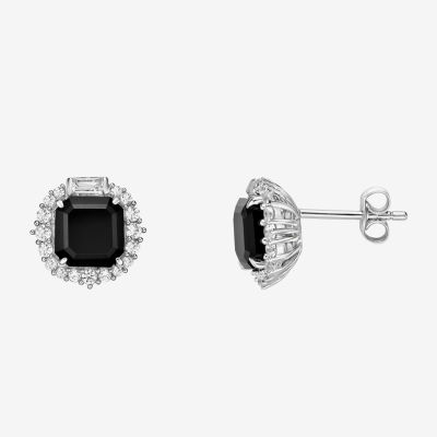 Genuine Black Onyx Sterling Silver 11mm Cushion Stud Earrings