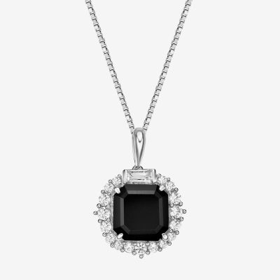 Womens Genuine Black Onyx Sterling Silver Cushion Pendant Necklace