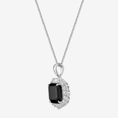 Womens Genuine Black Onyx Sterling Silver Cushion Pendant Necklace