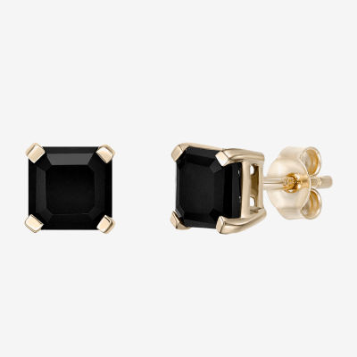 Genuine Black Onyx 10K Gold 5.5mm Square Stud Earrings