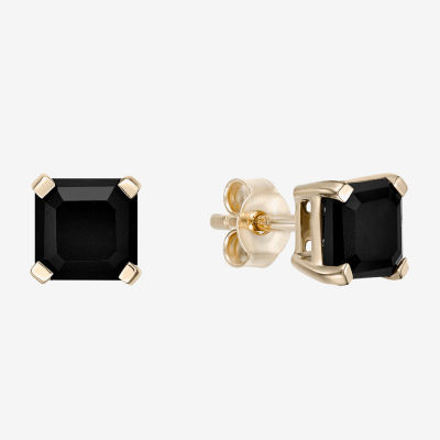 Genuine Black Onyx 10K Gold 5.5mm Square Stud Earrings