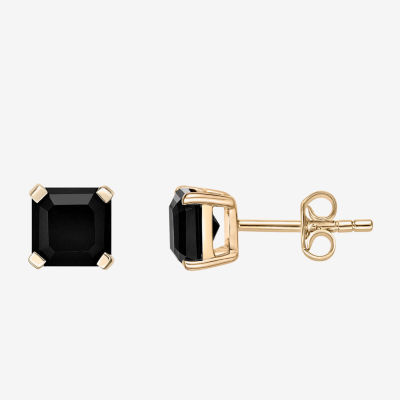 Genuine Black Onyx 10K Gold 5.5mm Square Stud Earrings