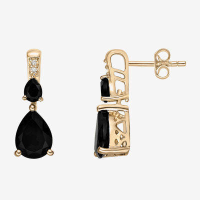 Genuine Black Onyx 10K Gold Pear Drop Earrings