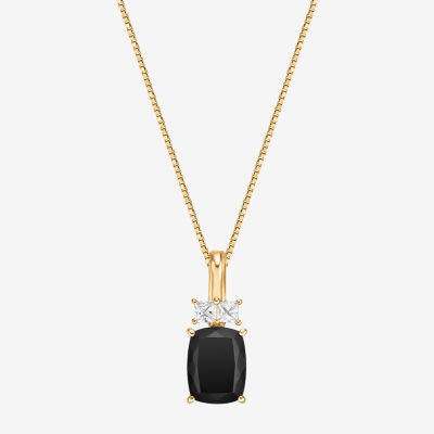 Womens Genuine Black Onyx 10K Gold Cushion Pendant Necklace