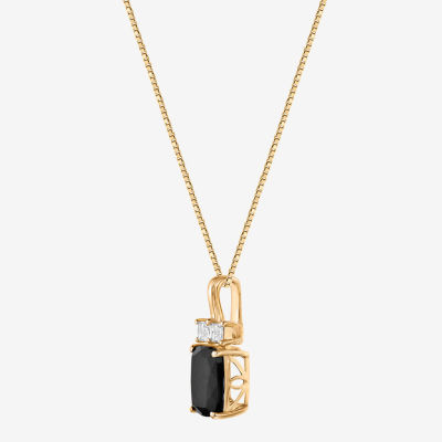 Womens Genuine Black Onyx 10K Gold Cushion Pendant Necklace