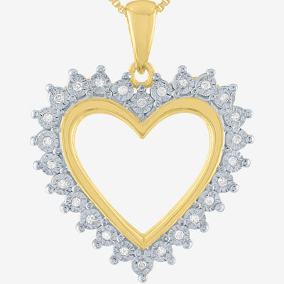 Womens 1/10 CT. T.W. Natural White Diamond 14K Gold Over Silver Heart Pendant Necklace