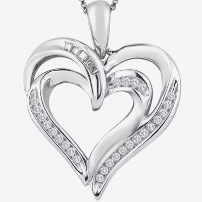 Womens 1/10 CT. T.W. Mined White Diamond Sterling Silver Heart Pendant Necklace