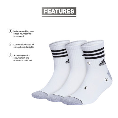 adidas Cushion 3 Pair Quarter Ankle Socks Mens