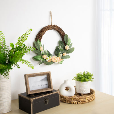 Northlight 14in Peach Rose Half Floral Wreath
