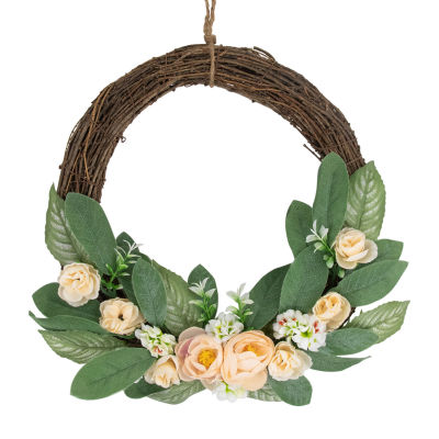 Northlight 14in Peach Rose Half Floral Wreath