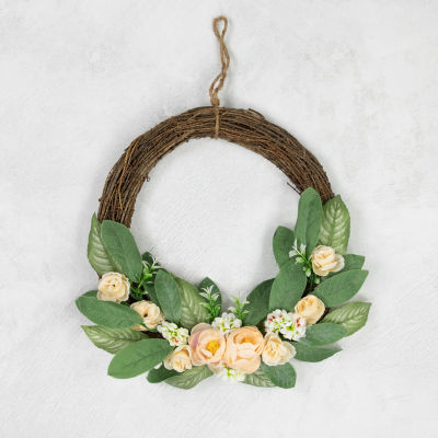 Northlight 14in Peach Rose Half Floral Wreath