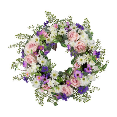 Northlight 24in Mixed Floral Fern Indoor Christmas Wreath