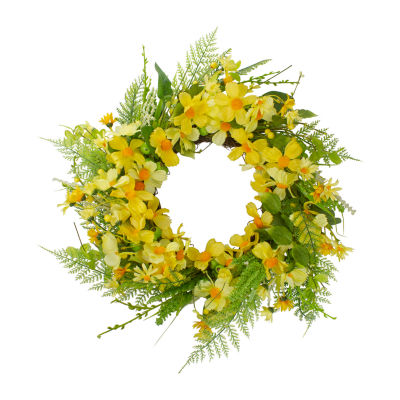 Northlight 23in Daisy Berry Yellow Green Indoor Christmas Wreath