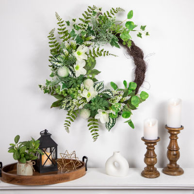 Northlight 24in Hellebores And Ivy Floral Indoor Christmas Wreath