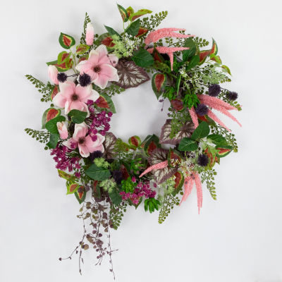 Northlight 24in Succulent And Fern Floral Indoor Christmas Wreath