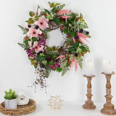 Northlight 24in Succulent And Fern Floral Indoor Christmas Wreath